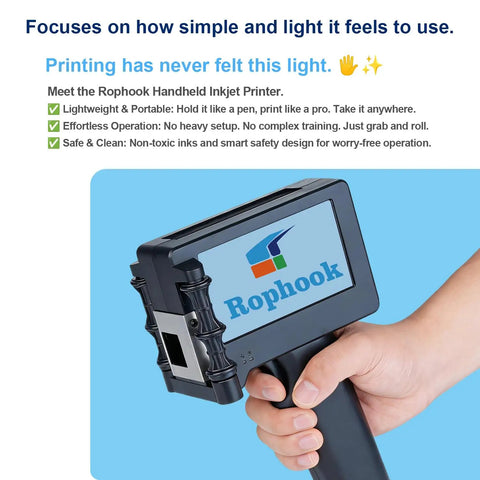 Handheld Portable Date Code Printer With Two Refillable Ink Cartridges Adjustable Dual Nozzle Setup For Crisp Text And QR Codes On Bags And Boxes, lightweight design in use.