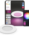 Top Shelf Smart Recessed Led Ceiling Light With Sleek Slim Downlight, white housing with remote control for color tuning.