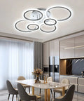 Dope Modern 6 Ring LED Ceiling Light With Remote And App Control, Dimmable 3000K-6000K Flush Mount Fixture For Living Room