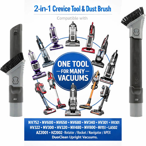 2 In 1 Duster Crevice Tool For Shark Vacuums, Fits NV And HV Series Uprights And Crossover Models with vacuum compatibility chart
