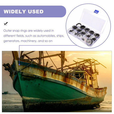 315-Piece External Retaining Rings Kit With Steel Snap Rings For Gears And Pulleys, Dope Compact Clips For Generators And Ships, Sizes 4 Mm To 28 Mm Range, in plastic case