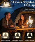 Couple enjoying Portable Camping Fan With LED Lights And Remote, 9.25 Inch at campsite with brightness control indicator
