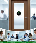 Office Door Sign With Six Status Options Do Not Disturb Please Knock In A Meeting Working Remotely Back Soon Out Of Office in an office setting