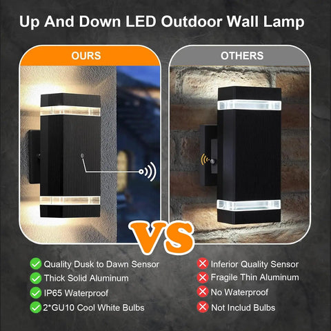 4 Pack Dusk To Dawn Outdoor Wall Lights With 5W LED Bulbs IP65 Aluminum Up And Down Exterior Flood Lights For House Garage Porch Doorway Automatic Sensor Weatherproof Easy Install