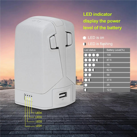 Two Way Charging Hub And Power Bank Kit For Drone Flip With LED indicator showing battery status on vertical charging station.