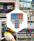10 Pack Lever Wire Connectors 2 In 6 Out Quick Wiring Cable Connectors for Splicing Wires installed in electrical panels.