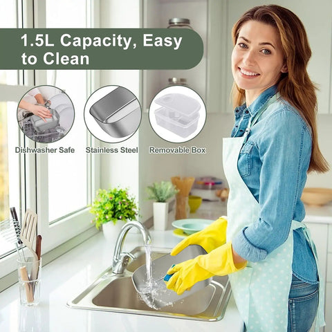 Woman cleaning 1.5L 304 stainless steel container from Hot On The Go Electric Lunch Box For Adults in kitchen sink.
