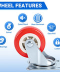 Heavy Duty 2.5 Inch Swivel Plate Casters Set Of 4 With 800 Lb Capacity Screws Included Ready To Roll For Workbenches Carts Dollies Workshops And Industrial Use Smooth 360 Degree Swivel Movement showing wheel features like swivel, dual bearings, quiet, wear-resistant, easy-roll, and locking