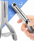 Heavy Duty One Hole Punch With Deep Throat Reach 2 Inch Long 1/8 Inch Hole Size Punch in action punching thin paper.