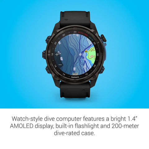 Descent Mk3i 51mm Dive Computer And Multisport GPS Smartwatch With Air Integration Sapphire Lens on blue background