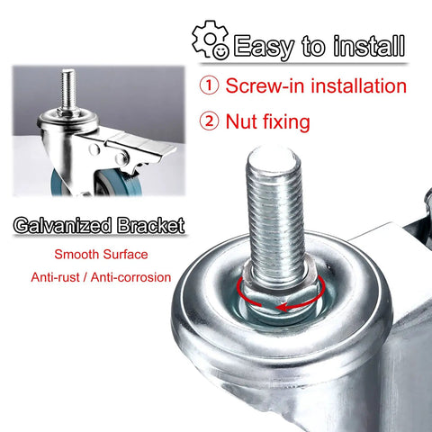 Tough As Nails Silent Roll Caster Wheels With Tight Dual Locks Smooth Glide Pvc Swivel Casters For Furniture Upgrade M10 M12 Threaded Stem Pack Of Four Easy Swap For Beds And Tables