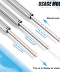 Tire pressure gauge set: four silver dual-head gauges with extendable white scale strips showing PSI 10–150.