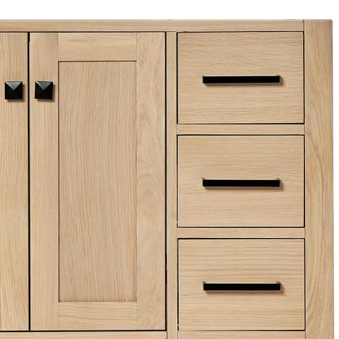 Top Shelf 42 Inch Single Rectangle Sink Bathroom Vanity Made From Premium Grade Solid Oak Wood With Drop Dead Gorgeous Nero Marquina Black Quartz Countertop Built Like A Tank - Close-up of cabinet and drawers.