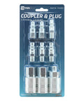 Heavy Duty 3 By 8 Inch High Flow Air Coupler And Plug Kit With 1 By 4 Inch NPT Threads Steel 9 Piece Set in packaging