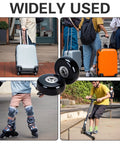 Set Of 8 Luggage Replacement Wheels With 50mm Rubber Swivel Casters For Suitcases And Travel Trolleys displayed with suitcases and scooters.