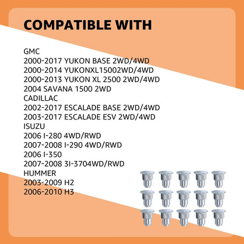 15 Pcs Camber Alignment Guide Pins Set For Silverado Sierra Tahoe Suburban Yukon Escalade Hummer H2 H3 Suspension Systems Durable Zinc Plated Iron Pins For Precise Wheel Camber Alignment And Easy Installation For Trail Ready Rigs displayed with compatible vehicle list