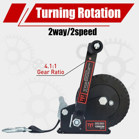 1200 Lb Boat Trailer Strap Winch With 8 Meter Black Rope, heavy duty hand crank, 4.1:1 gear ratio, two-way ratchet