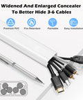 TV Cord Hider 39 Inch Wall Cable Concealer Kit showing concealer with cables and pen for scale, premium PVC, fire retardant
