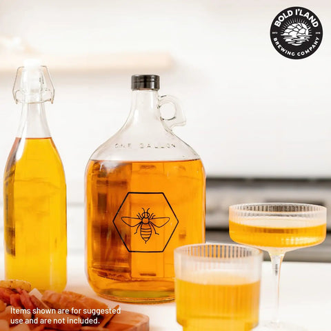 Mead Making Kit For Beginners All In One Home Brewing Starter with 1 Gallon Glass Carboy and filled glasses