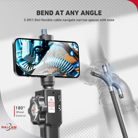 Two Way Articulating Borescope For iPhone And Android With High Temperature Protection And Auto Shutdown At 90 Degrees So You Dont Burn It Great For Tight Spots And Harsh Environments., 3.3ft flexible cable and 180° control