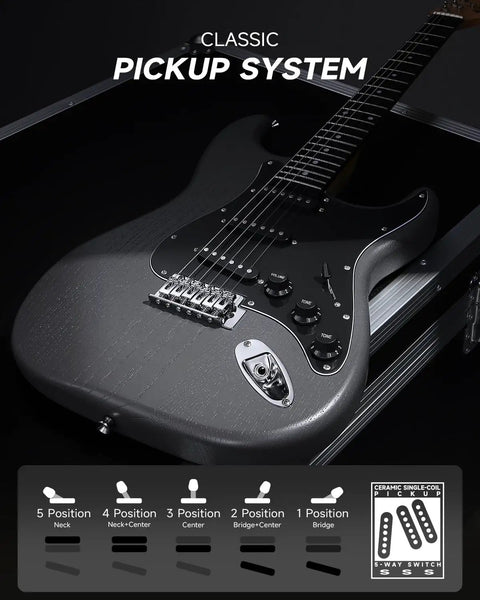 Starter Electric Guitar Kit With 39 Inch DST-80 All In One Bundle Featuring Classic SSS Pickup System in a case