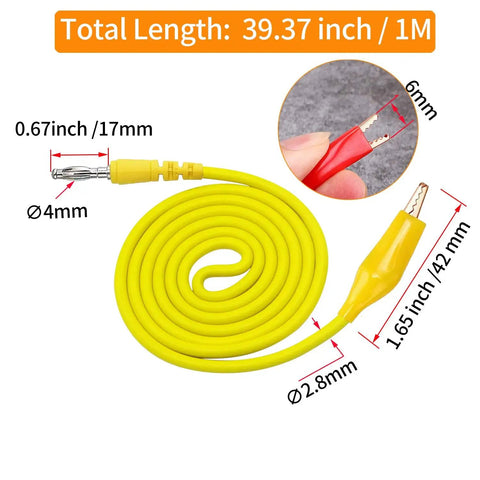 Yellow wire from Back Probe Kit for Electrical Testing with 1 meter length, detailed connector dimensions shown