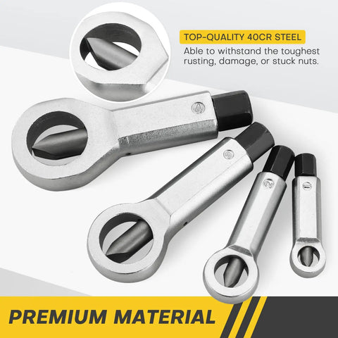 Heavy Duty Nut Splitter Set For Removing Damaged Rusted Nuts With Ease In The Garage Or Workshop Four Piece Chrome Plated 40Cr Steel
