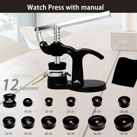 All In One Pro Grade Watch Repair Kit With Carrying Case And 145 Piece Tool Set including watch press and interchangeable dies