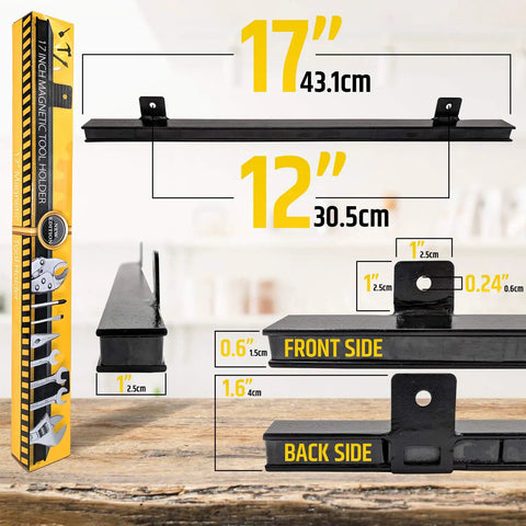 17 Inch Beefy Magnetic Tool Holder Upgraded Version With Ultra Strong Magnets To Hold Heavy Tools Across The Full Length Space Saving Magnetic Bar Tool Organizer Rack Strip dimensions and angles