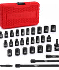 30 Piece One Quarter Inch Drive Magnetic Shallow Impact Socket Set with Pro-Grade 6-Point CR-MO Steel in case, SAE and Metric