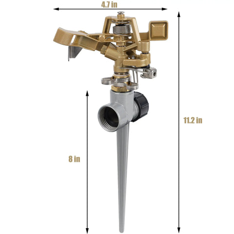 Two Pack Impact Sprinklers With Stand Spike Heavy Duty Zinc Alloy Lawn Sprinkler Heads On Spike Base Adjustable From 360 Degrees
