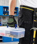 Person holding Two Pack Small Plastic Tool Box With Handle 2 Layer Clear Organizer With Removable Divider in workshop