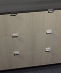 Dresser with 2 Inch Edge Pull in Polished Chrome for cabinets and drawers, modern sleek hardware upgrade, installed on drawer fronts