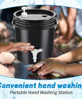 Kick Hassle Free Cleaning With This Slick Portable Hand Wash Station And Pump Soap Dispenser Featuring A Roomy Two Point Six Gallon Tank Perfect For Tailgates Campsites Job Sites Or Road Trips To Keep Your Crew Fresh On The Fly. A black portable hand wash station with soap dispenser in use.