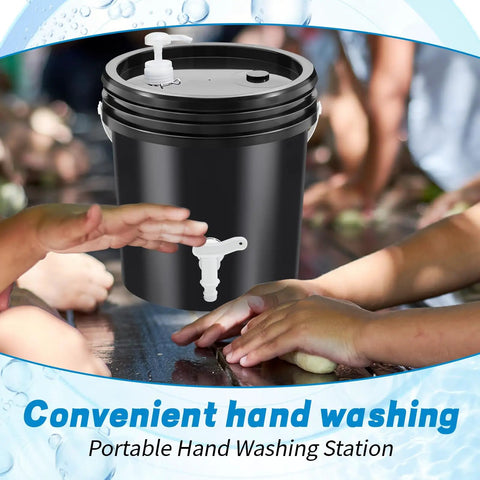 Kick Hassle Free Cleaning With This Slick Portable Hand Wash Station And Pump Soap Dispenser Featuring A Roomy Two Point Six Gallon Tank Perfect For Tailgates Campsites Job Sites Or Road Trips To Keep Your Crew Fresh On The Fly. A black portable hand wash station with soap dispenser in use.