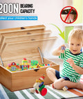 Child playing with toy box supported by Heavy Duty Toy Box Hinges With Soft Close And 200N Gas Struts in living room