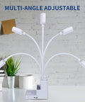 Rechargeable LED Desk Lamp With Pen And Phone Holder Flexible Gooseneck in multiple positions on white desk
