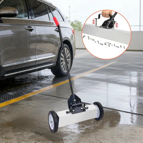 18 Inch Hand Push Metal Sweep Broom Adjustable Handle Cart For Workshop Debris Cleaning Aluminum Construction Smooth Rolling Efficient Floor Sweeper For Shavings And Scraps Super Duper Handy Tool