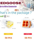 Push In Wire Connector 100 Pack 20 12 AWG Wire Nuts Splice Terminals 2 Port 50 Pcs And 4 Port 50 Pcs Insulated Fire Retardant Copper