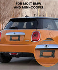 Rear License Plate Frame Bracket Mount For BMW And Mini Cooper 2005-2023 installed on Mini Cooper, shows no-fuss installation