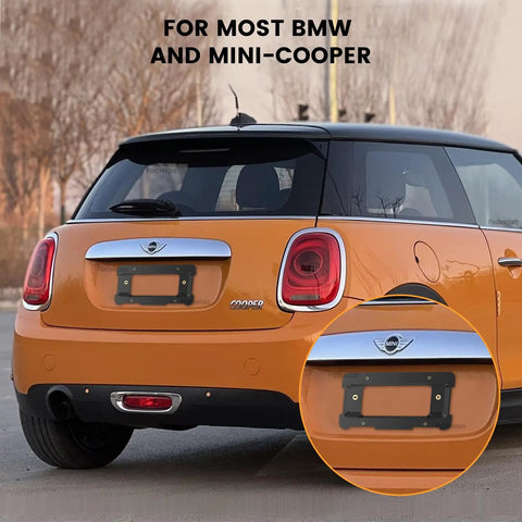 Rear License Plate Frame Bracket Mount For BMW And Mini Cooper 2005-2023 installed on Mini Cooper, shows no-fuss installation