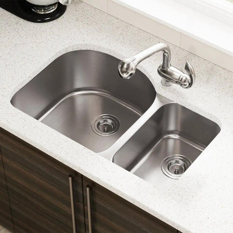 Undermount 31.5 Inch Stainless Steel Dual Bowl Kitchen Sink 16 Gauge With D Shape Bowls And Front Aligned Prep Sink Offset Faucet Ready