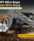 Lonsge 1000 Lb Portable Battery Winch With 40 Ft Steel Cable compatible with De Walt Power Tools, detailed view of 40ft steel wire rope.