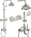 Outdoor Shower System With 8 Inch Rainfall Shower Head Set Tub Spout Handheld Spray Double Cross Handles Wall Mount Brushed Nickel