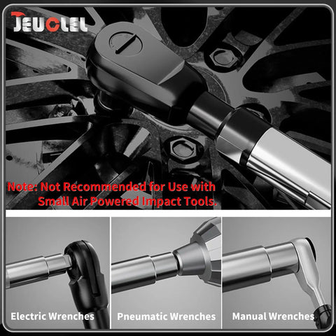 Offset Drill Extension Wrench With Four Socket Adapters And Half Inch Fixed Joint, shown with universal compatibility sections.