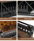 Close-up details of Vertuo Pod Holder And Organizer For Nespresso VertuoLine Rustic Brown Wood Top with mesh shelves and slide drawer.
