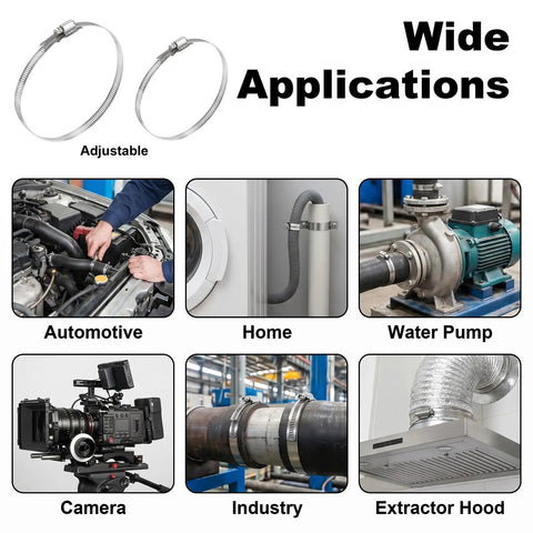 Heavy Duty Stainless Steel Hose Clamp Kit Featuring A Roll Of 50 Ft Cut To Any Length Metal Strapping With 24 Fasteners For Fuel Lines Auto Tubes And Plumbing Jobs That Need Real American Tough Durability, adjustable stainless hose clamps for automotive, home, and pump use