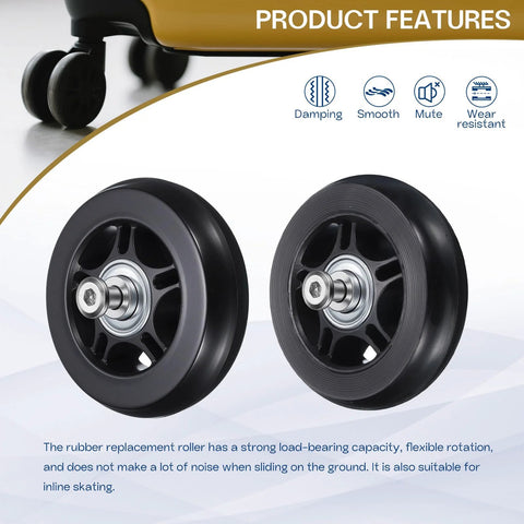 Luggage Suitcase Replacement Wheels 80x24mm Rubber Swivel Caster Bearings Repair Kit with 2 PU Wheels and Bearings