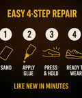 4-step repair guide for Go-To Heavy Duty Shoe Cement For Sole Repair, Waterproof Glue For Sneakers, Boots, And Rubber Soles