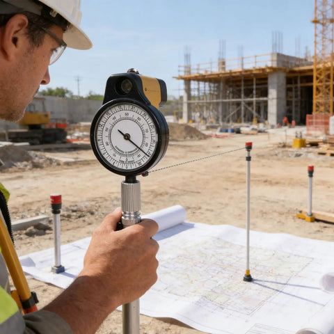 Pro Grade Map Distance Meter Delivering Dead On Accuracy And Quick Unit Switches Built Tough For Hardcore Construction Jobs And Field Surveys Using Heavy Duty Aluminum Alloy in use at a construction site.